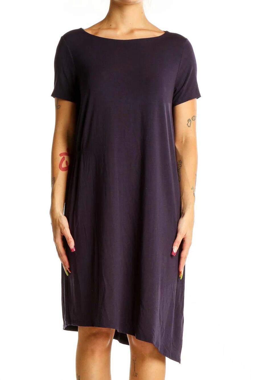 Eileen Fisher Navy Asymmetrical T-Shirt Dress Side Cinch Womens Medium Casual